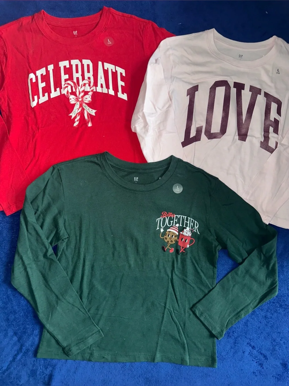 Gap Girls Size Large L Lot of 3 Long Sleeve T-Shirts Love Holiday Red Green Pink